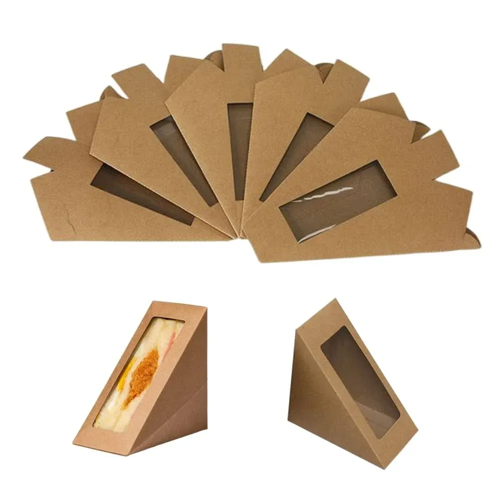 Hewnda 50 Pcs Sandwich Paper Boxes,Sandwich wedge eco-friendly takeaway box with window display for Bakery