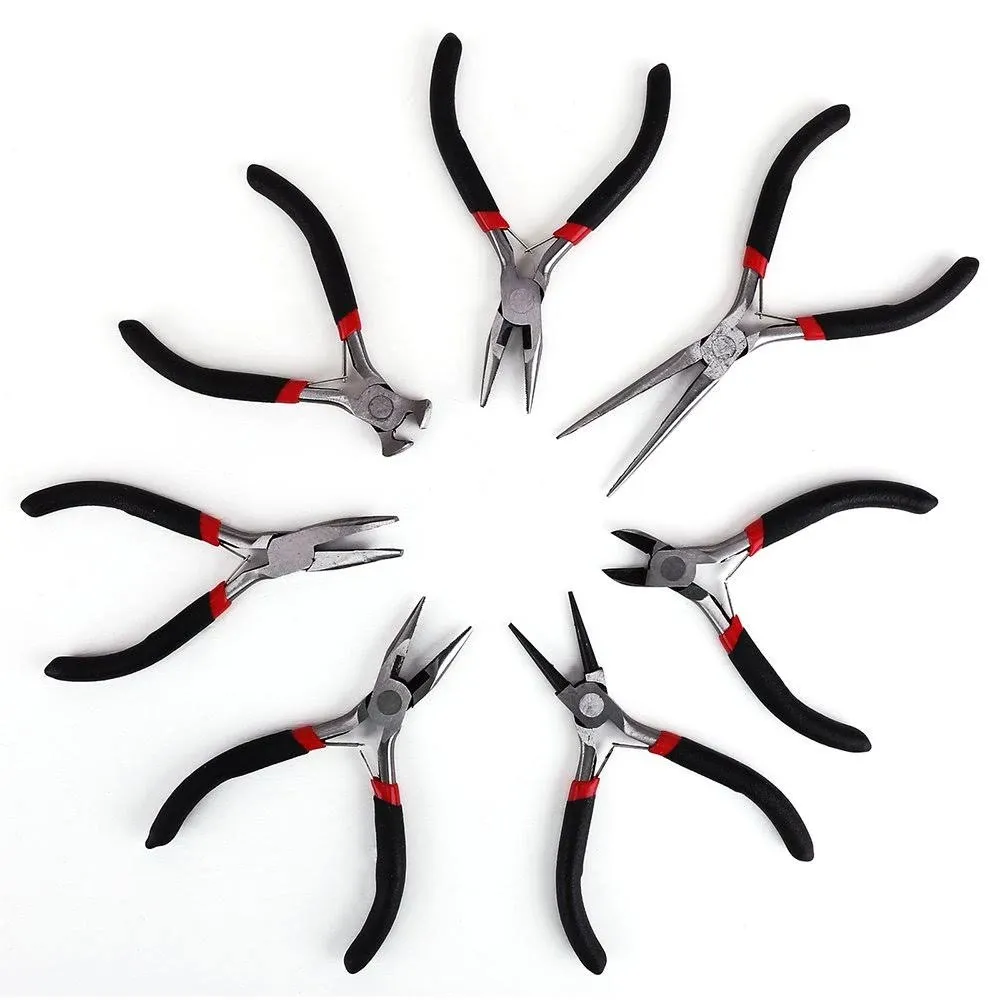 7PCS Mini Jewellery Pliers Tools Kit Wire Cutter Chain Round Bent Flat Chain Nose Beading Making Set