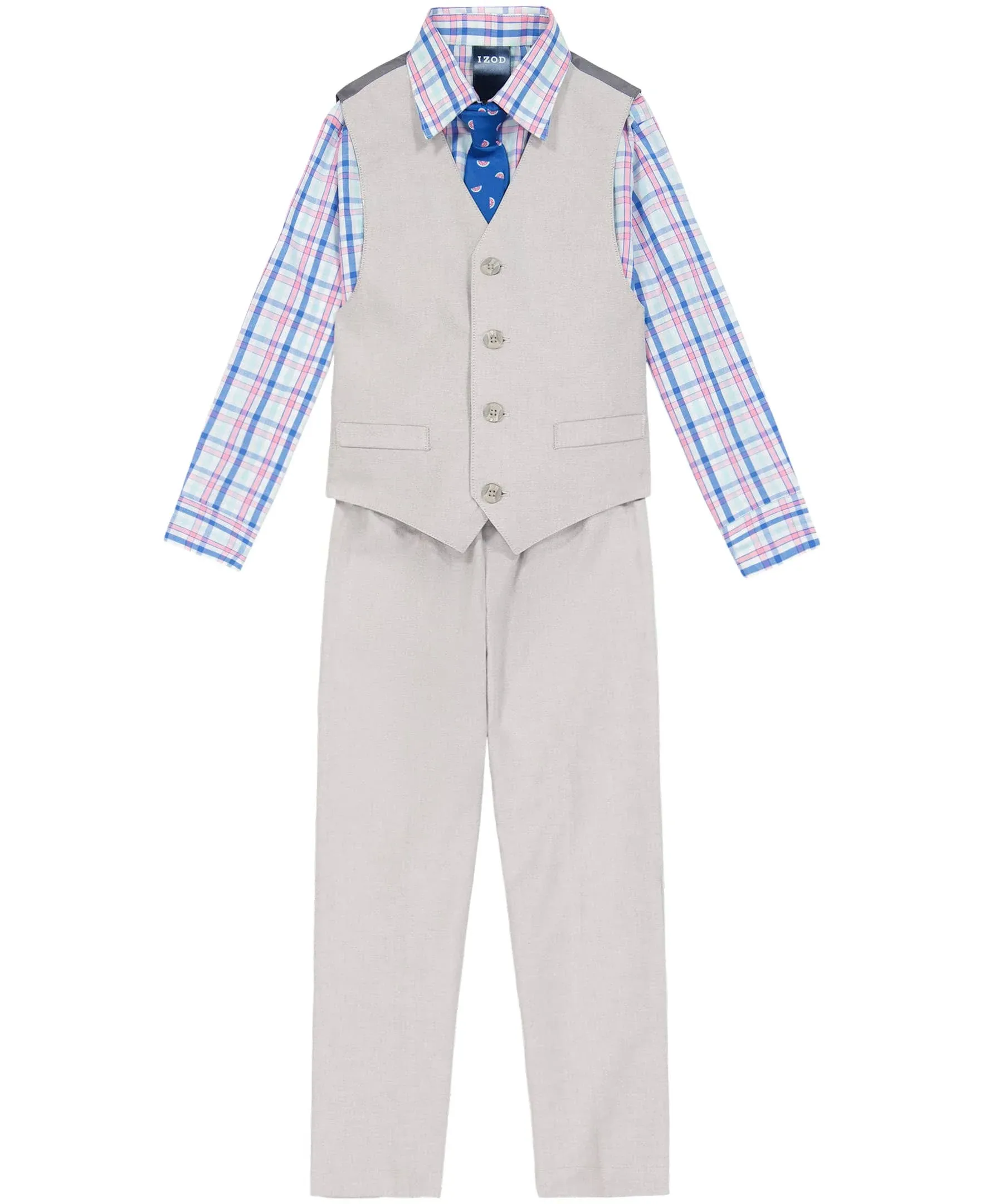 IZOD Boys' 4-Piece Set with Collared Dress Shirt, Tie, Vest, and Pants