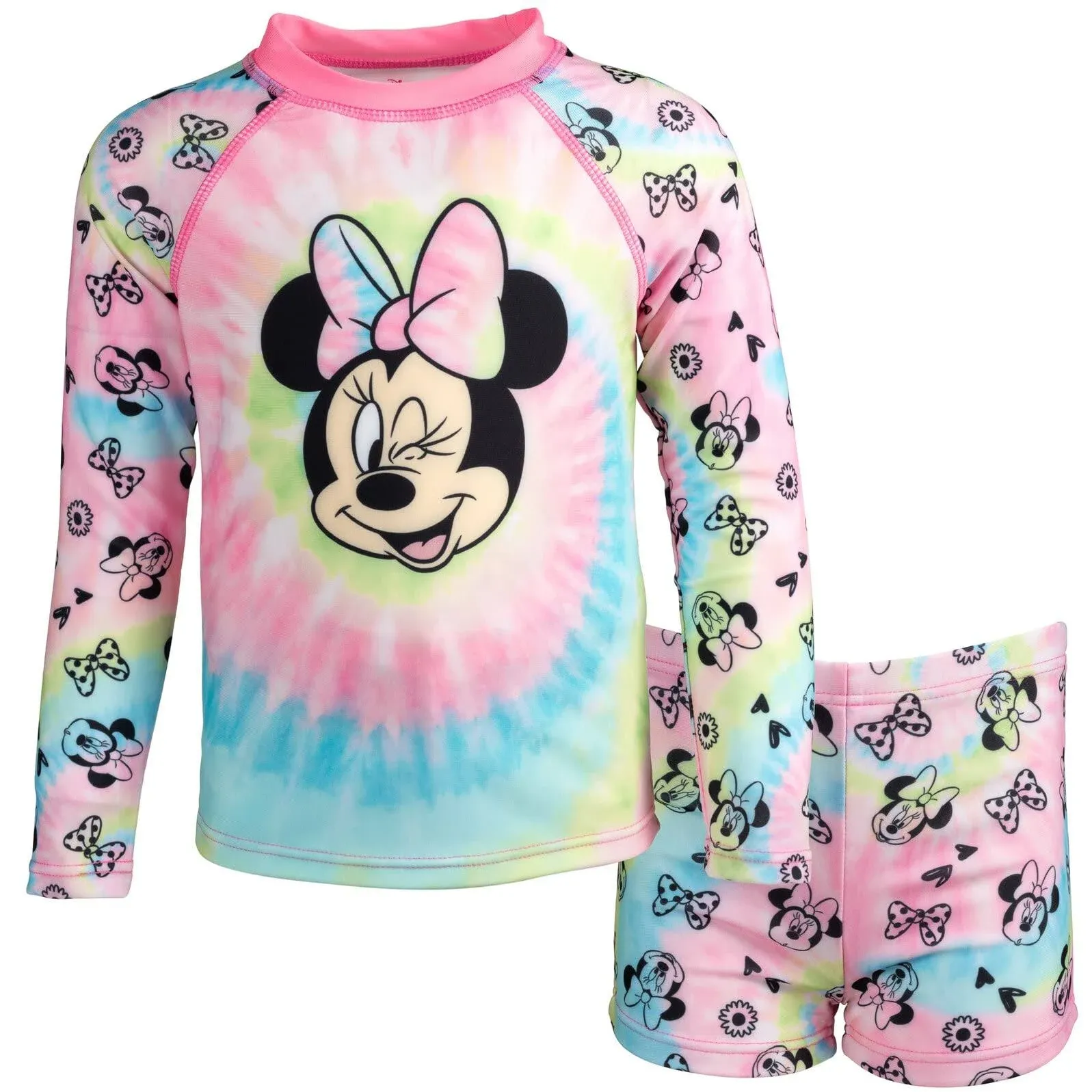 Disney Minnie Mouse Little Girls Rash Guard and Swim Shorts Set Pink 6