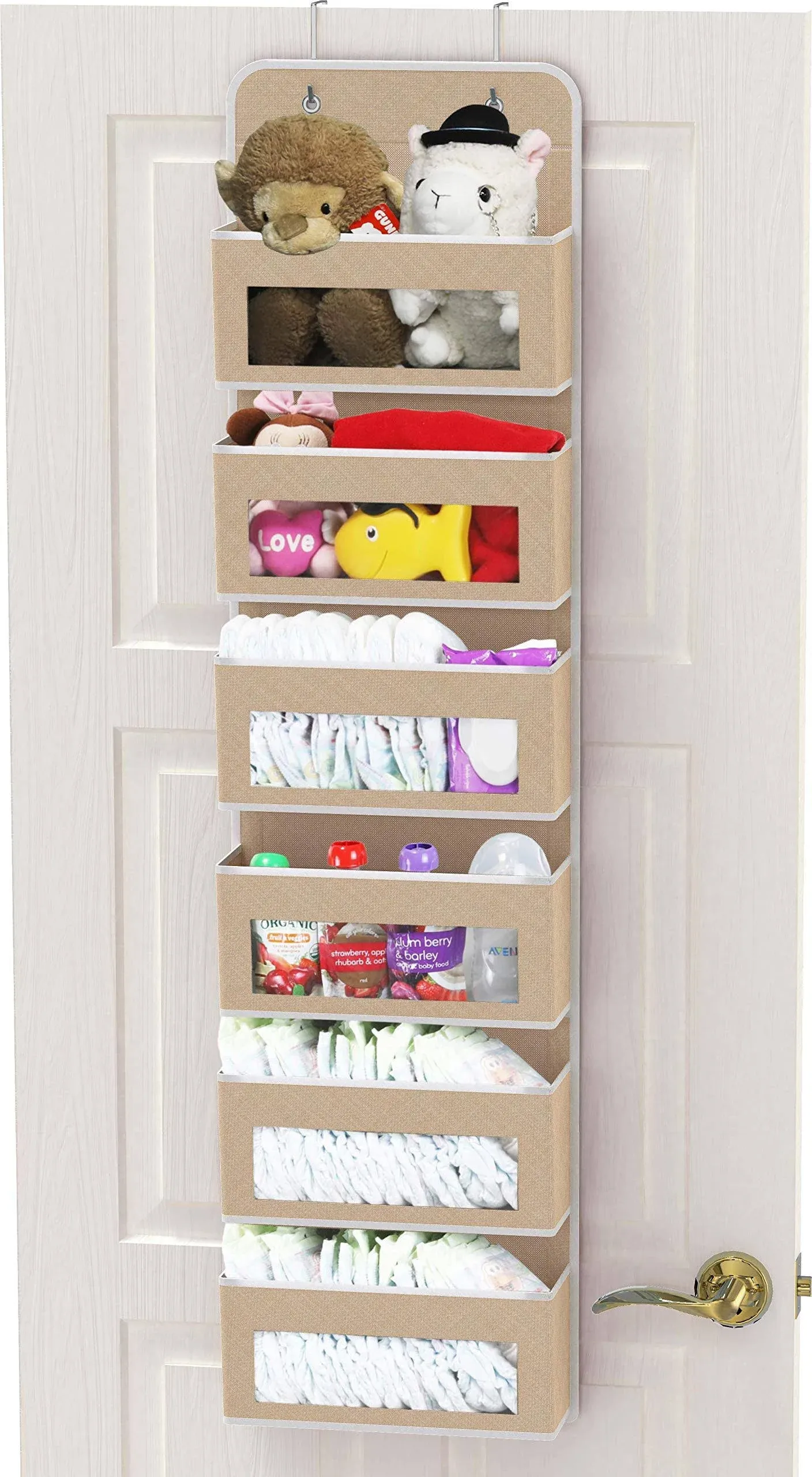 Over Door/Wall Mount 6 Clear Window Pocket Organizer, Beige