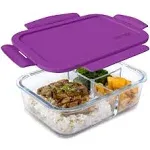 Bentgo® Glass Lunch Box - Leak-Proof Bento-Style Food Container with Airtight Lid and Divided 3-Compartment Design - 5 Cup Capacity for Meal Prepping, and Portion-Controlled Meals for Adults (Purple)