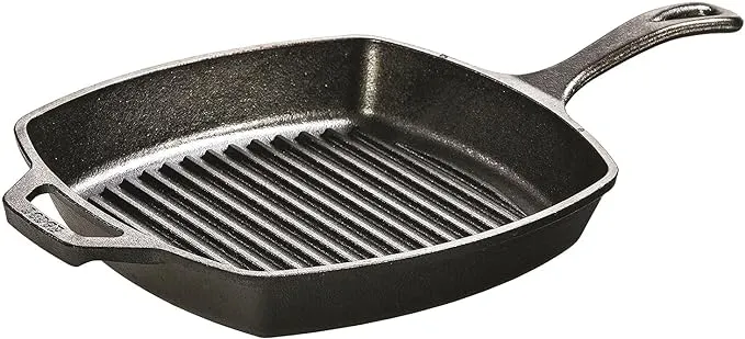 Lodge L8SGP3 10 1/2" x 10 1/2" Square Pre-Seasoned Cast Iron Grill Pan