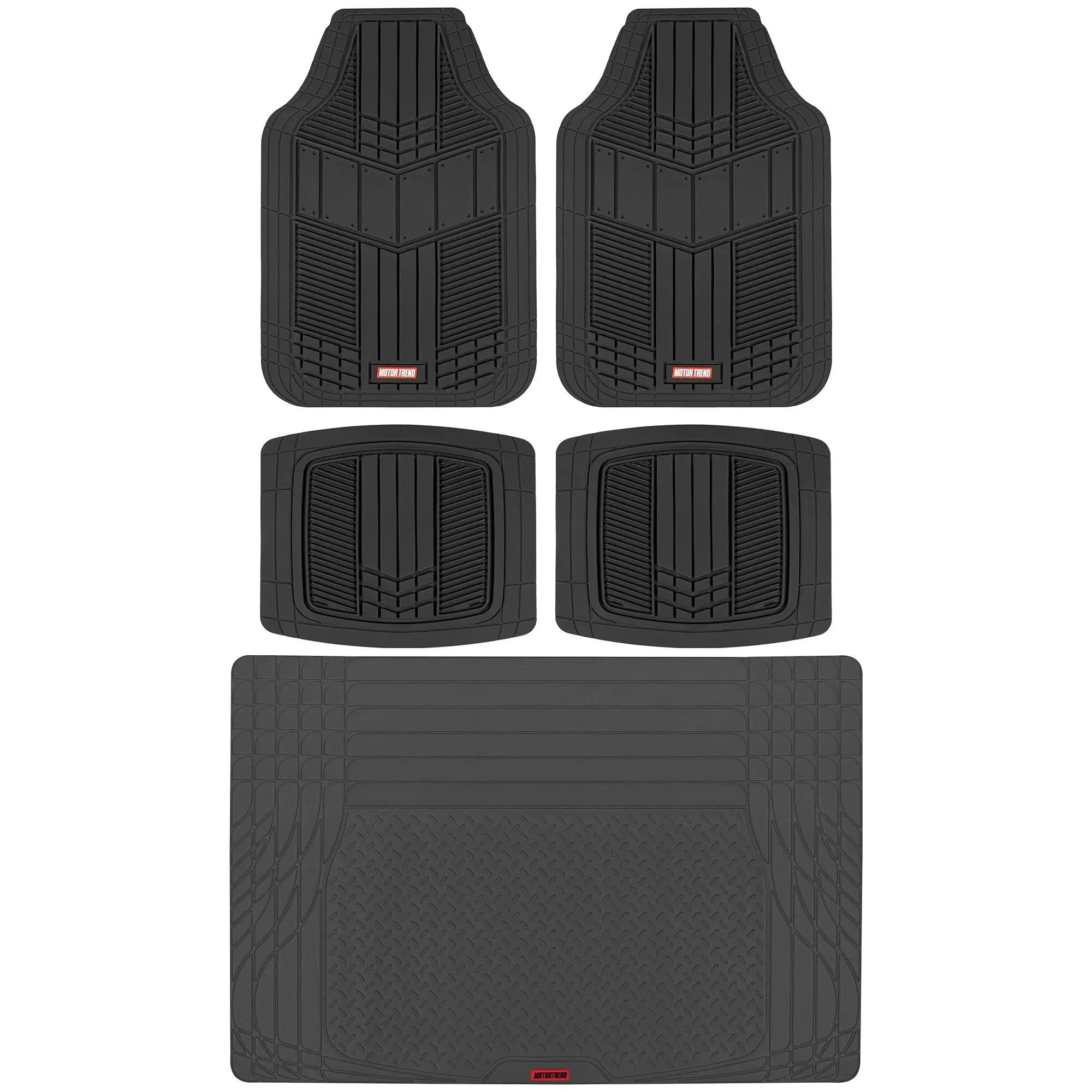 Motor Trend® Black Heavy-Duty Rubber Car Floor Mats &amp; Cargo Trunk Liner Set