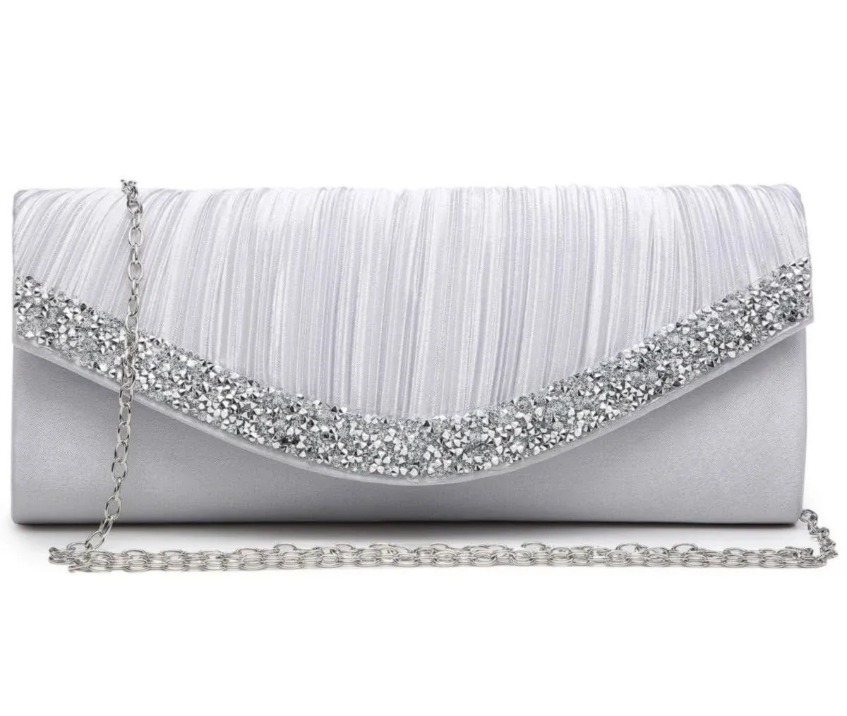 Dasein Women Satin Evening Bags Rhinestone Clutch Purses for Wedding Party Forma