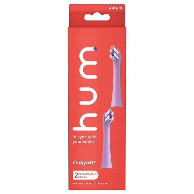 Colgate hum Replacement Heads, HP29&nbsp;hum Toothbrush Heads with Floss Tip Bristles for Smart Toothbrush, Purple, HMPLS2 count