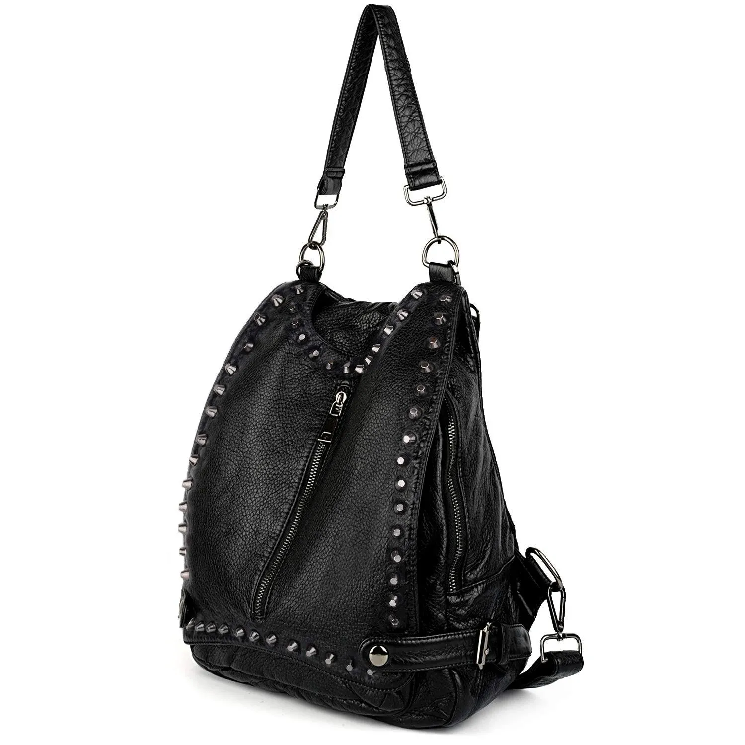 UTO Women Backpack Purse PU Washed Leather Rivet Studded Convertible Ladies Rucksack Shoulder Bag