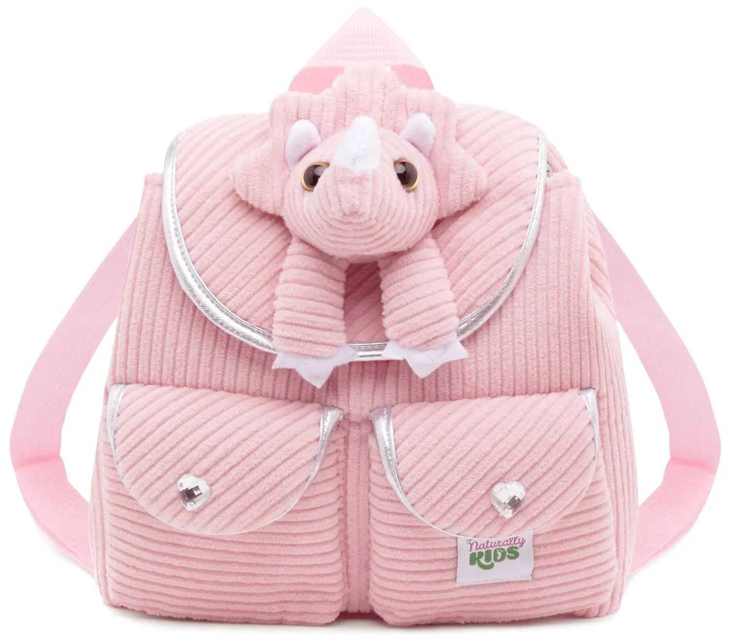 Kids Backpack With Pink Corduroy Dinosaur Triceratops Stuffed Animal Plush Toy