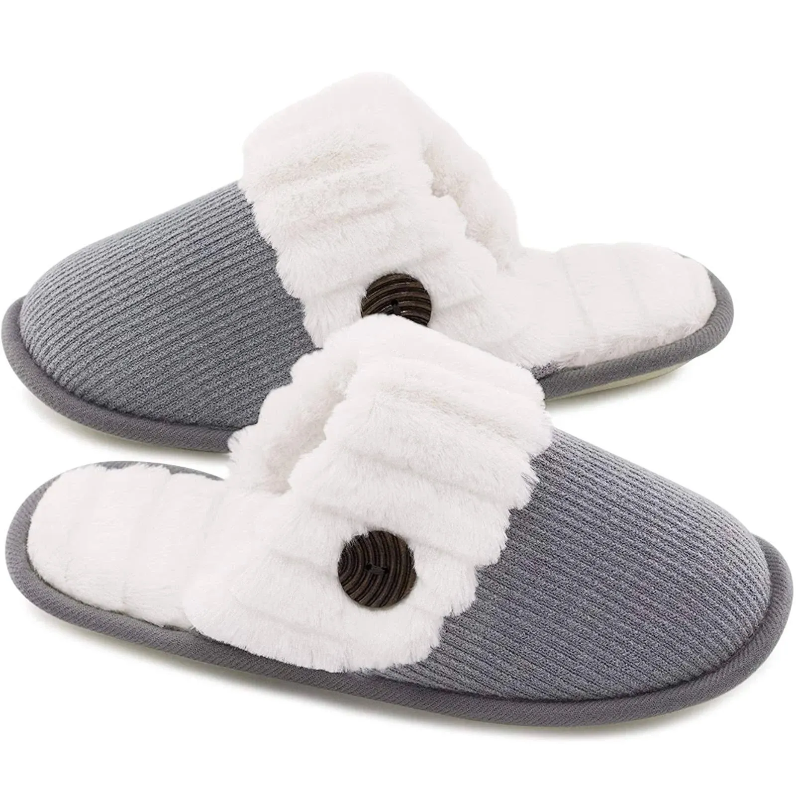 HomeTop Women's Faux Alpaca Slippers Warm Soft Comfy Bedroom Indoor House Shoes with Fuzzy Collar