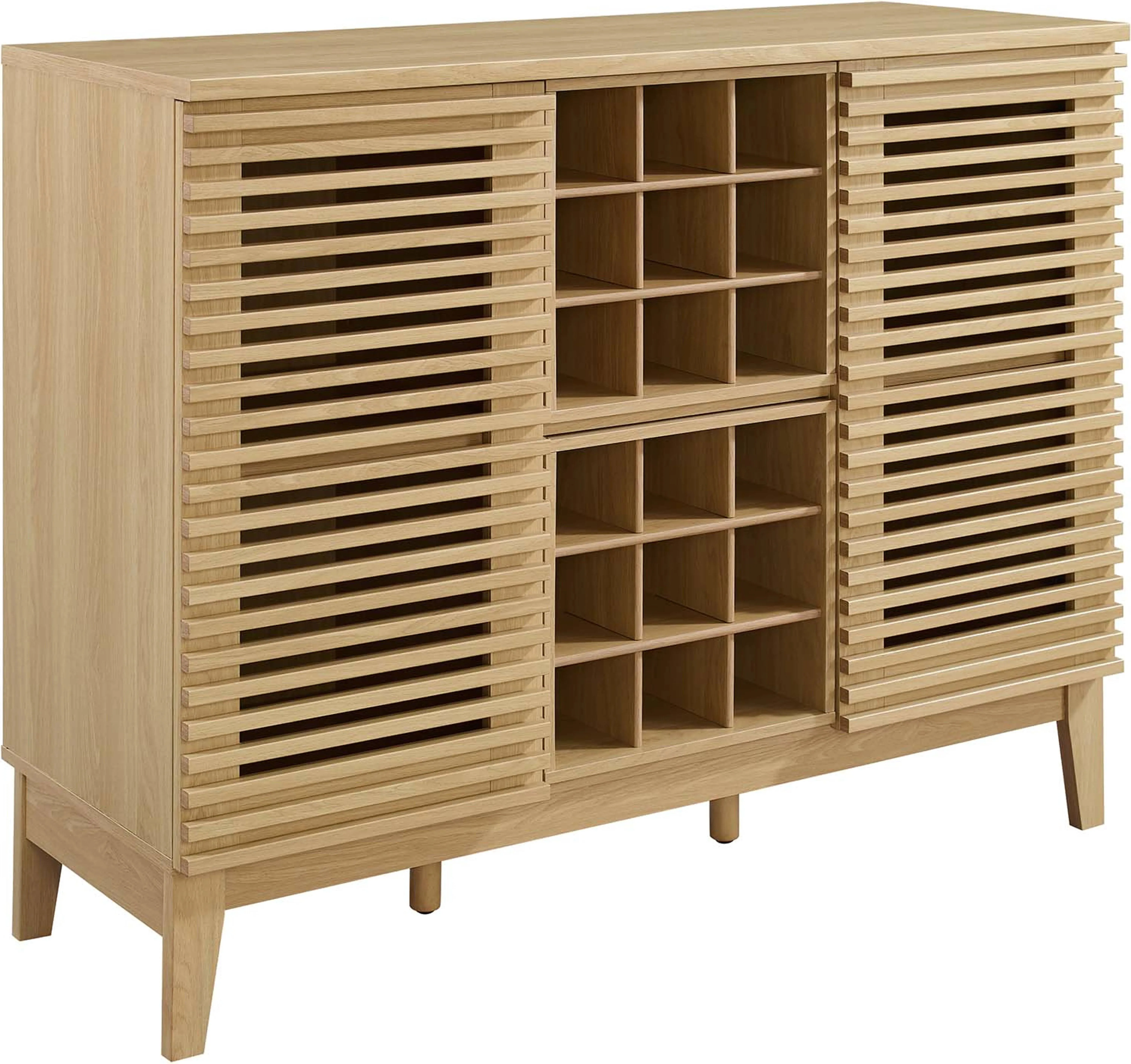 Modway Render Mid-Century Modern Wine Bar Cabinet in Oak, 17 x 46 x 37