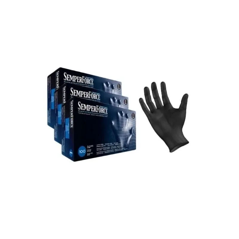 Black Nitrile Exam Tattoo Gloves, Powder Free, Latex Free, Semperforce, 100/Box Size X-Large (300, X-Large)