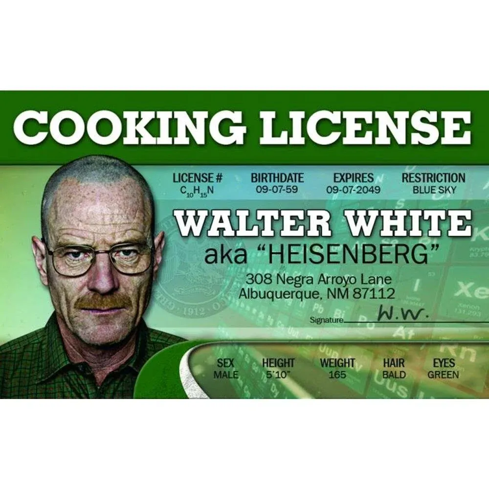 Signs 4 Fun NWWID Walter White's Driver's License