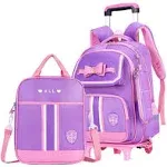 MITOWERMI 3pcs Rolling Princess Backpack Bowknot Girls Primary Schoolbag Trolley Bag Wheeled Backpack with Handbag