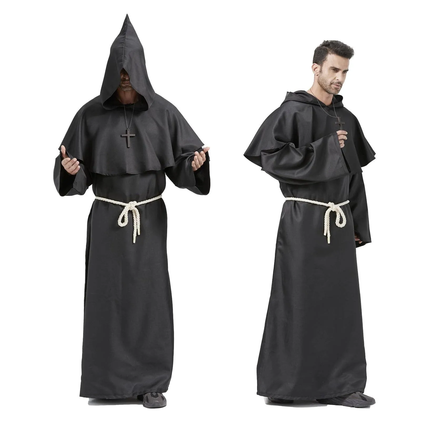 Monk Robe Renaissance Priest Medieval Costume Friar Cloak Cosplay Costume Cowl ...