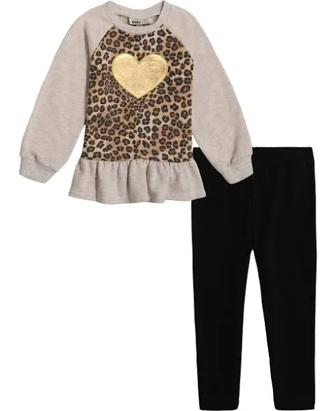 Kids Headquarters Girls 2T-4T Leopard Heart Legging Set 2T / Grey