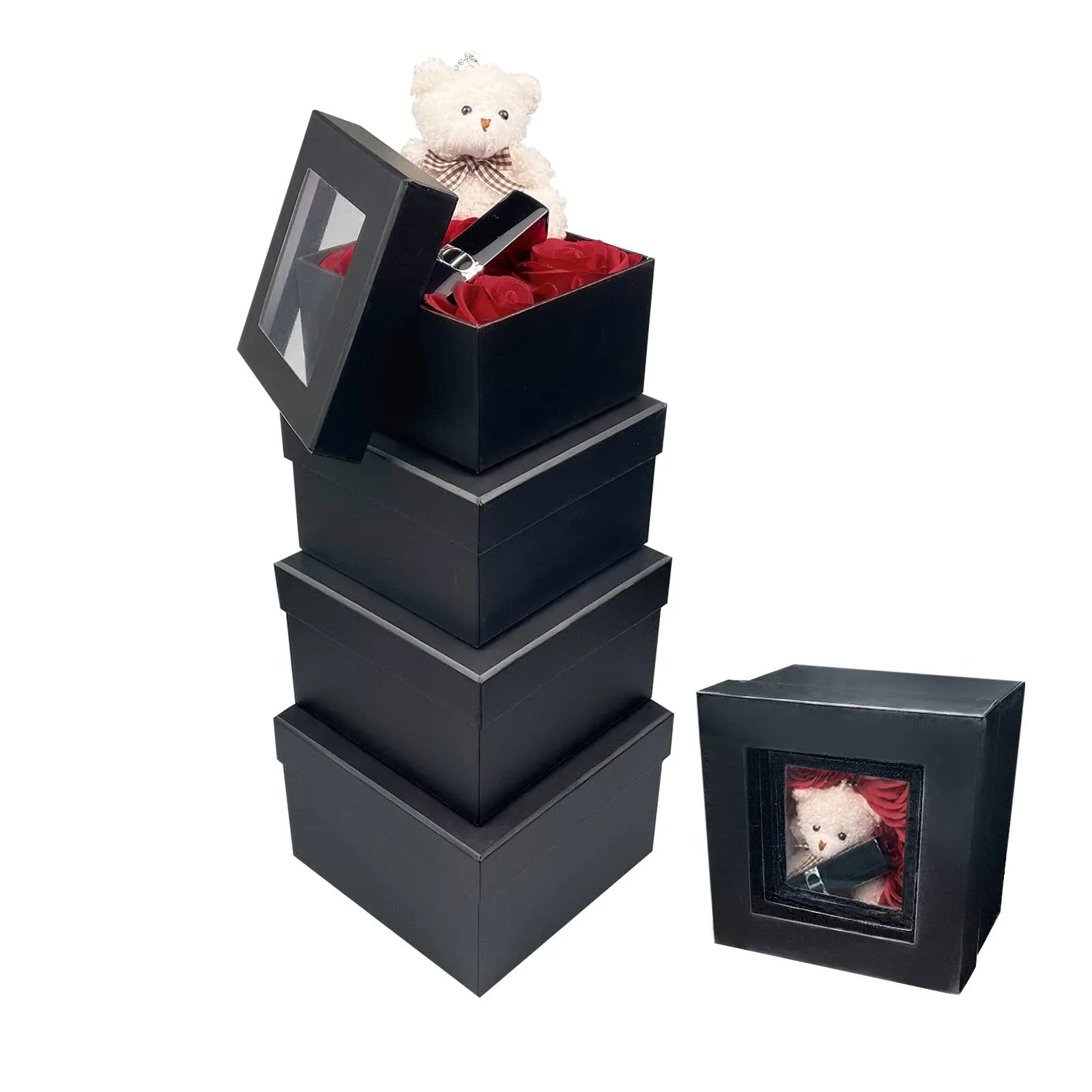 Aubiu Small Square Gift Boxes with Clear Lid (Black)