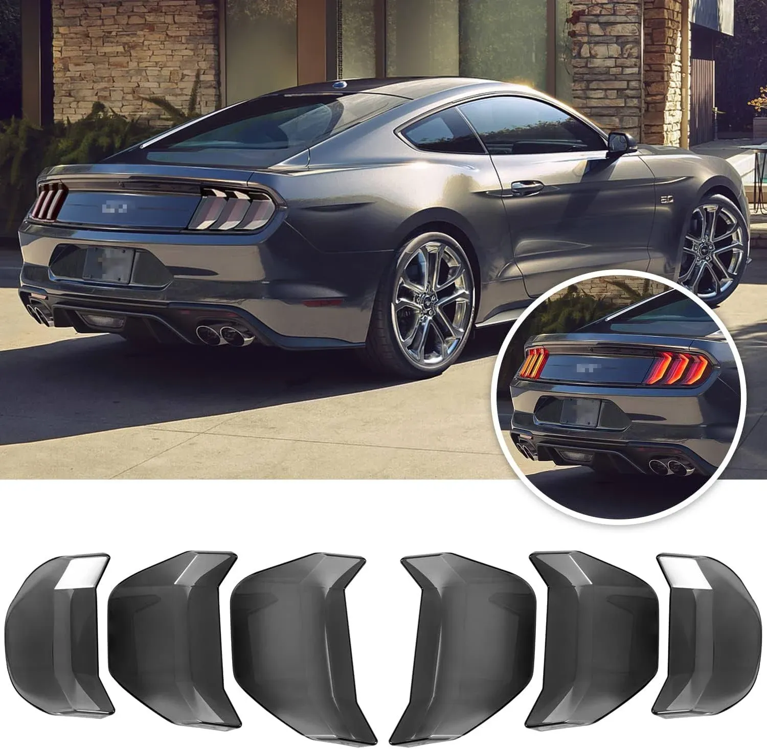 Black Tail Light Lamp Lens Cover Guard Trim Frame Bezels Set for Ford for Mustang ...