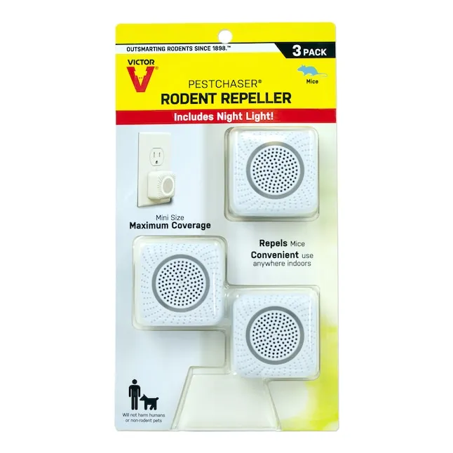 Victor M753K PestChaser Indoor Ultrasonic Rodent Repellent with Nightlight, 3 Rodent Repeller Mouse Deterrent Plug in Devices