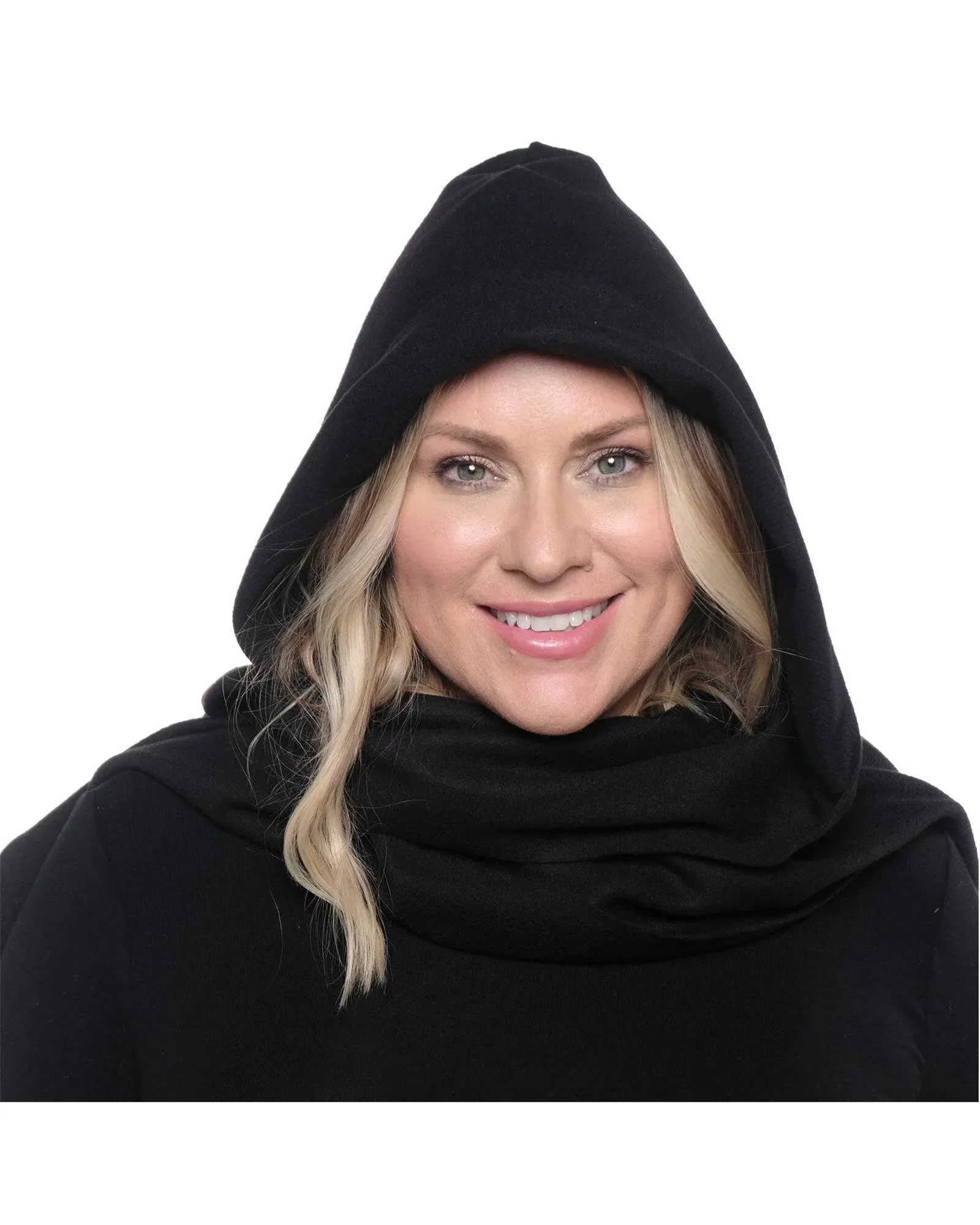 Stella Fleece Hooded Wraparound Scarf Black