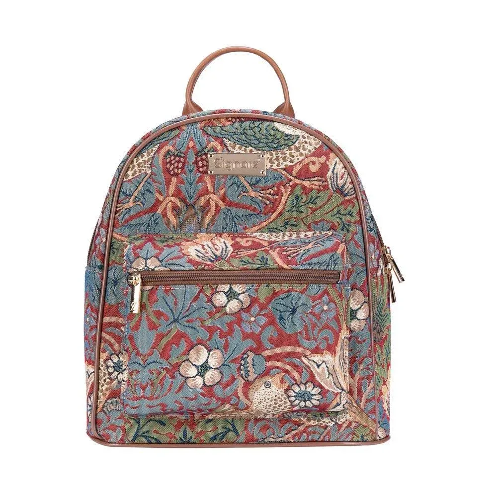 Signare Tapestry Strawberry Thief Red Backpack Casual Rucksack For Women