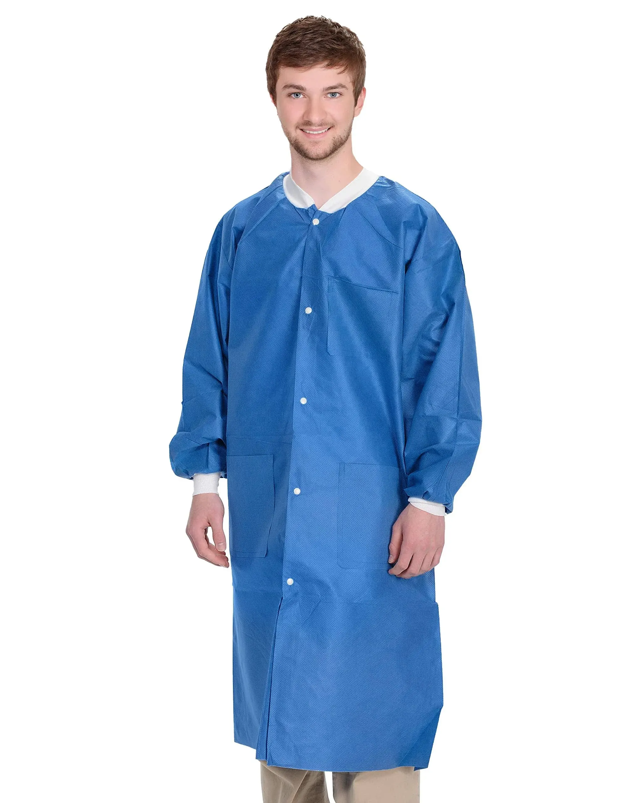 Amz Supply Disposable Lab Coats, 35 inch Long Blue Adult Work Gowns Small SMS 40 ...