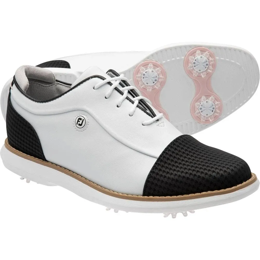 NEW WOMEN&#039;S FOOTJOY TRADITIONS CAP TOE GOLF SHOES 97912 WHITE BLACK SZ 9.5