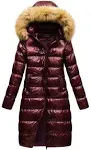 CREATMO US Women&#039;s Long Winter Jacket Metallic Shiny Puffer Warm Coat With Belt