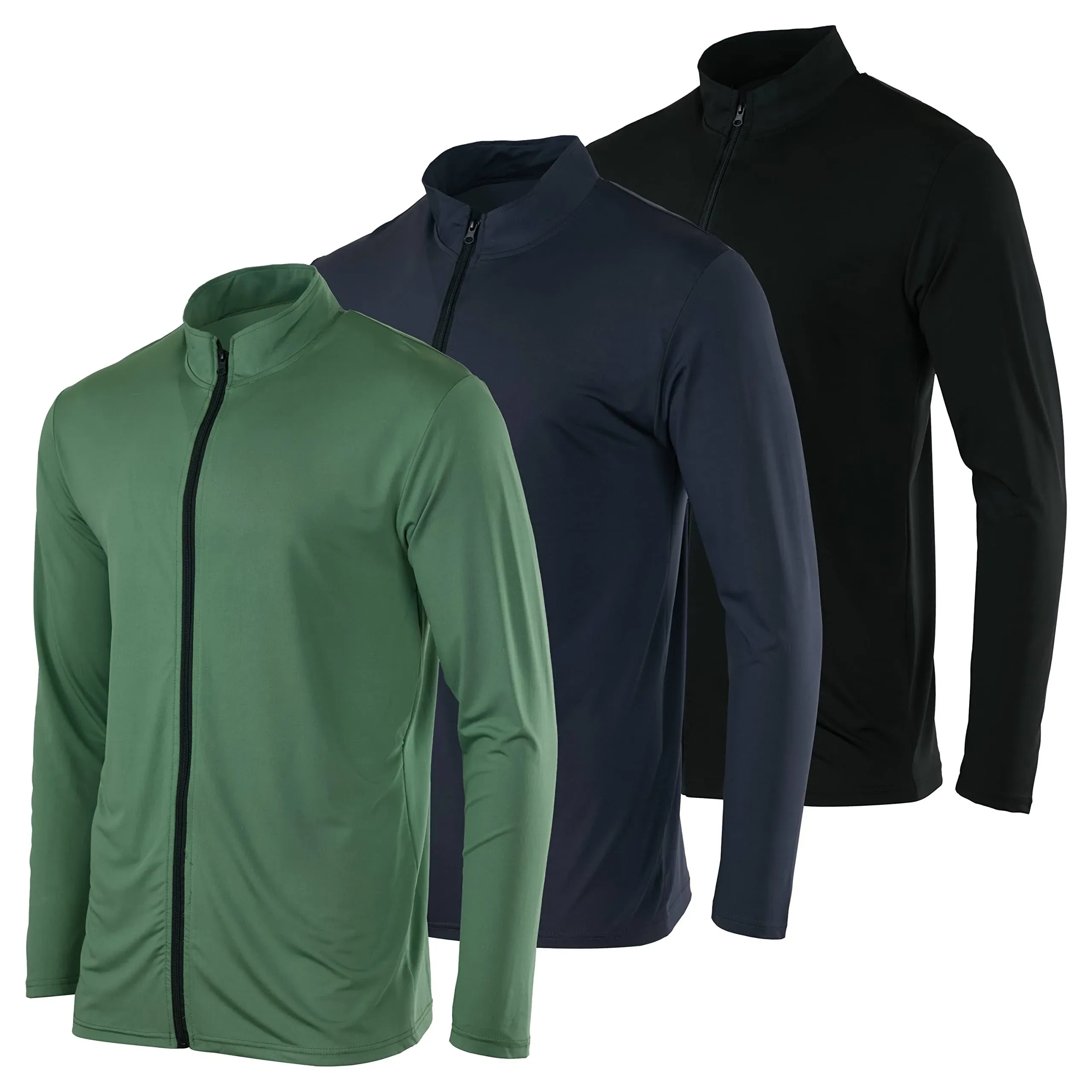 Real Essentials 3 Pack: Mens Dry-Fit Long Sleeve Full Zip Hoodie & Jacket- Athletic Running Jacket (Available in Big & Tall)