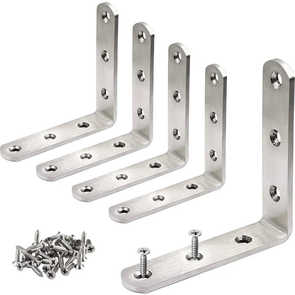 JUBEIJIA 5 Pcs Stainless Steel Corner Brace L Bracket 3 x 3 inch Heavy Duty Corner Bracket 90 Degree Joint Right Angle Bracket for Wood with Screw