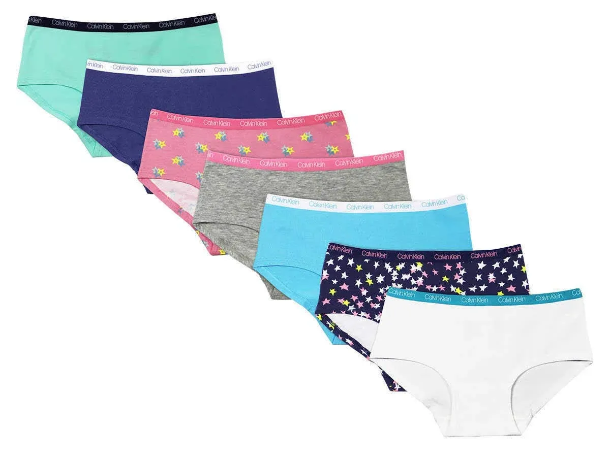 Calvin Klein Girls Hipster Panties Cotton Stretch Logo Waistband Tagless (7 Pack)