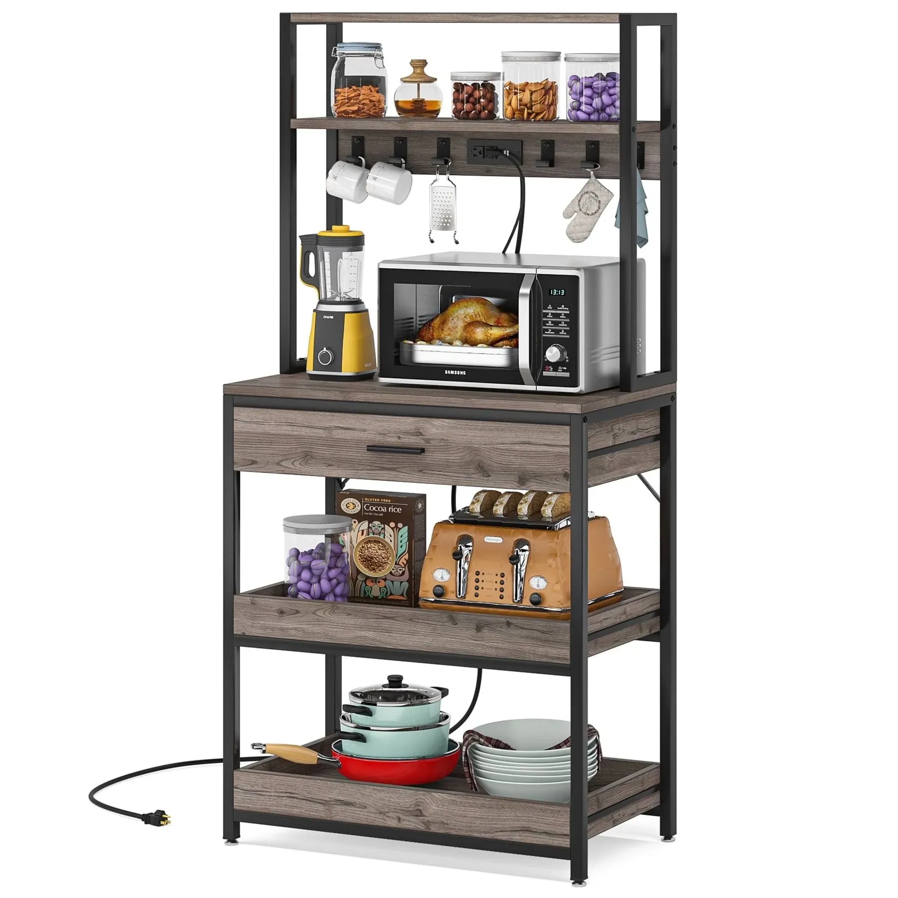 Tribesigns Rustic Gray & Black Metal Bakers Rack | HOGA-JW0417