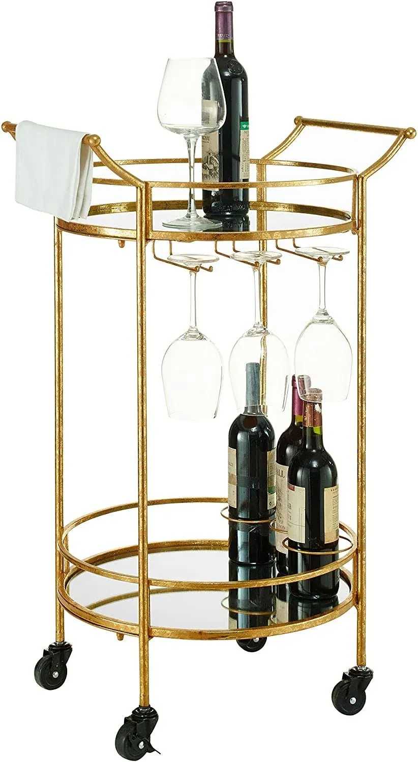 Linon Round Gold Metal Bar Cart