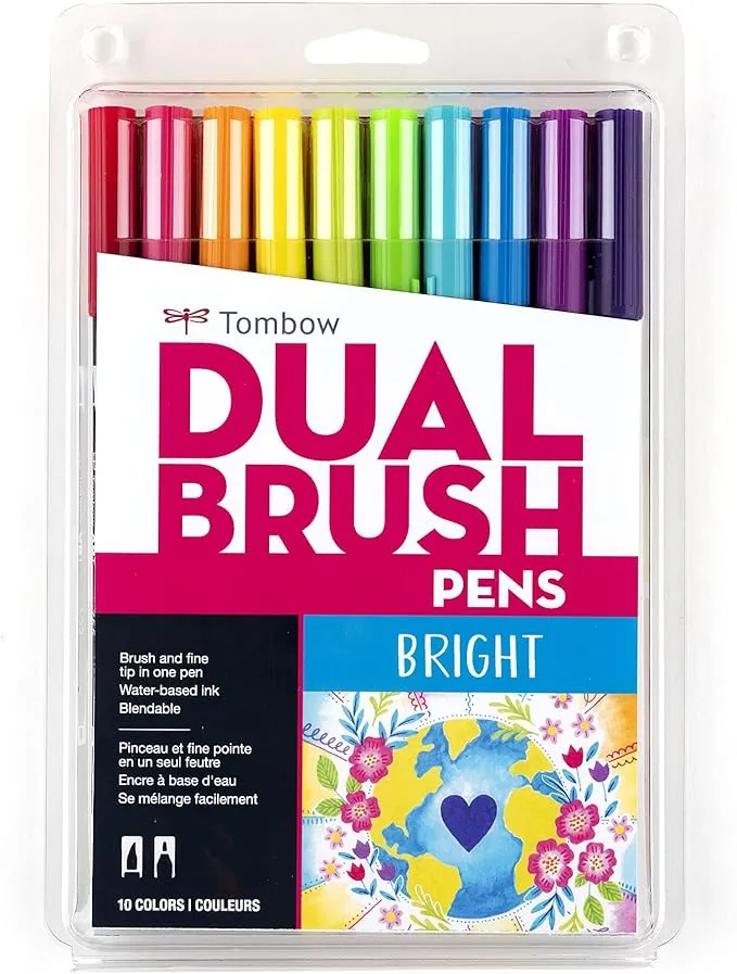 Tombow Dual Brush Pens - Bright Colors, Set of 10