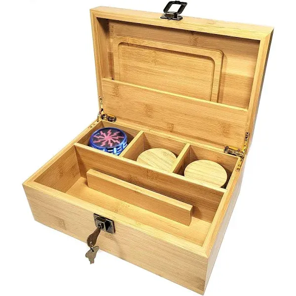 IFMOUKMI Large Bamboo Storage Box Set with Lock Decorative box, with Accessories Stash Box (10" x 7" x 3.93")