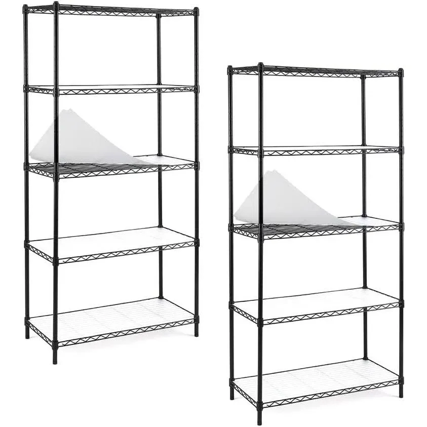 4/5-Tier Heavy-Duty Carbon Steel Shelving 150lbs/Shelf Capacity - Black-2pcs - 5 ...