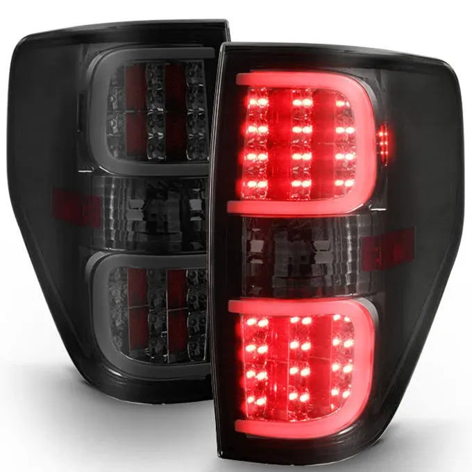 AKKON - For 2009-2014 Ford F150F-150 Smoked Lens Dual C-Shape Tube LED Tail Brake Light Lamps LH+RH Pair