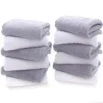 TENSTARS 12 Pack Premium Washcloths Set - Quick Drying- Soft Microfiber Coral Velvet Highly Absorbent Wash Clothes - Multipurpose Use as Bath, Spa, Facial, Fingertip Towel (Grey and White)