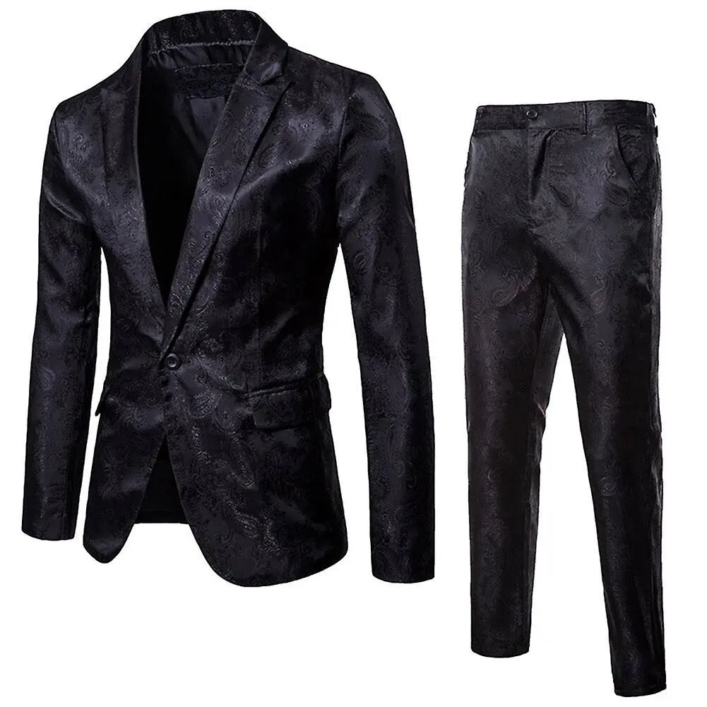 Cloudstyle Mens 2 Piece Paisley Dress Suit One Button Party Wedding Blazer Pants Sets