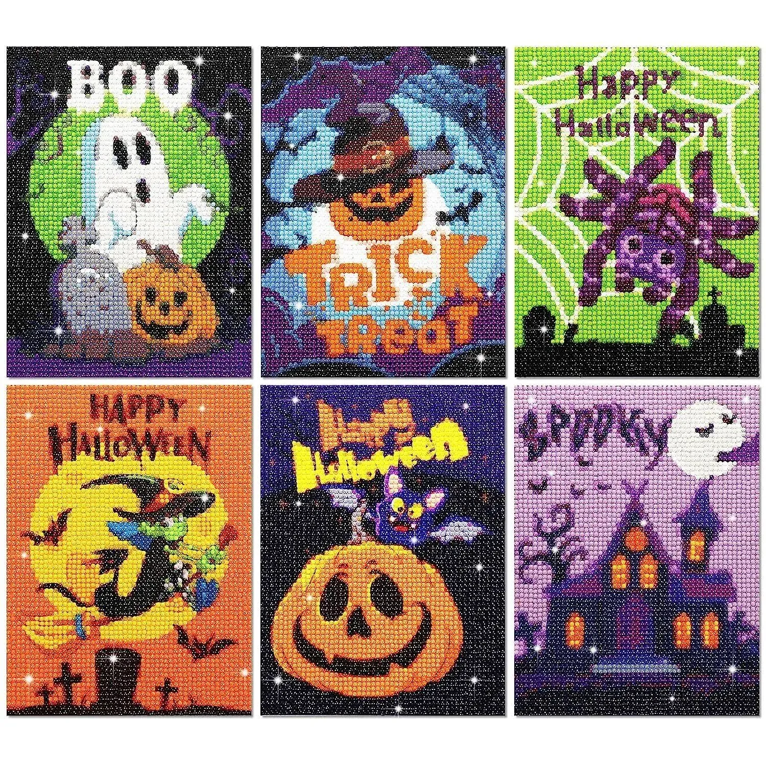 6 Pack Halloween Diamond Painting Kit for Adults Kids Beginner, 5D Halloween Dia