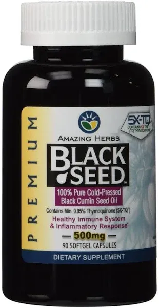 Amazing Herbs Cold-Pressed Black Seed Oil, 500 mg, Softgels - 90 count