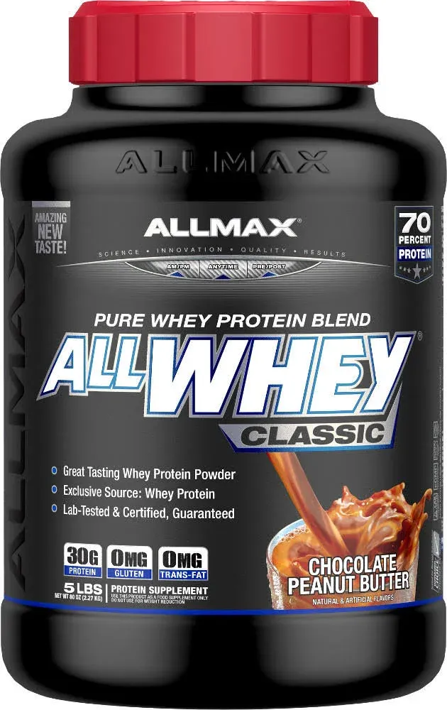 ALLMAX CLASSIC ALLWHEY Chocolate Peanut Butter - 5 lb - 30 Grams of Protein P...