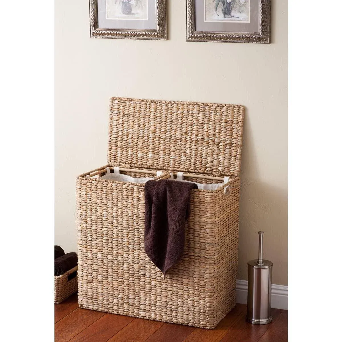 BirdRock Home Seagrass Dual Laundry Sorter with 2 Removable Champagne