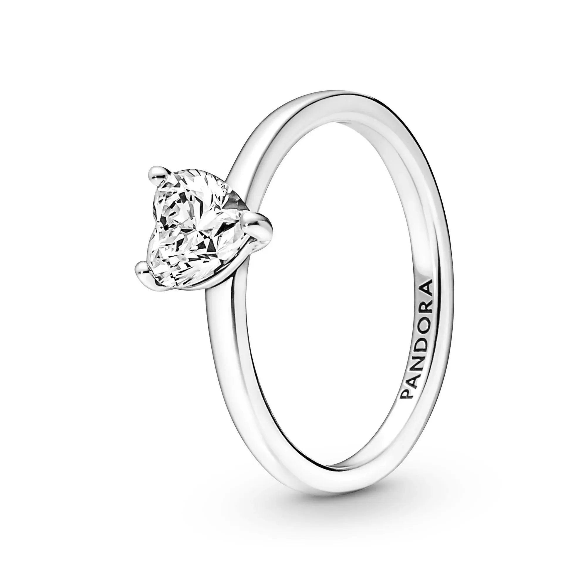 Solitaire ring heart in 925 sterling silver with zirconia