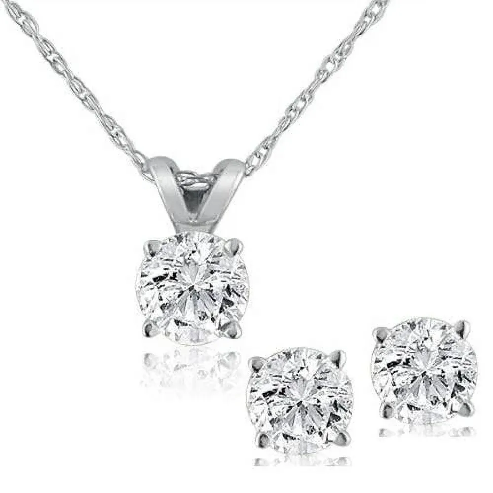 1/2ctw Diamond Solitaire Necklace &amp; Studs Earrings Set 14K White Gold