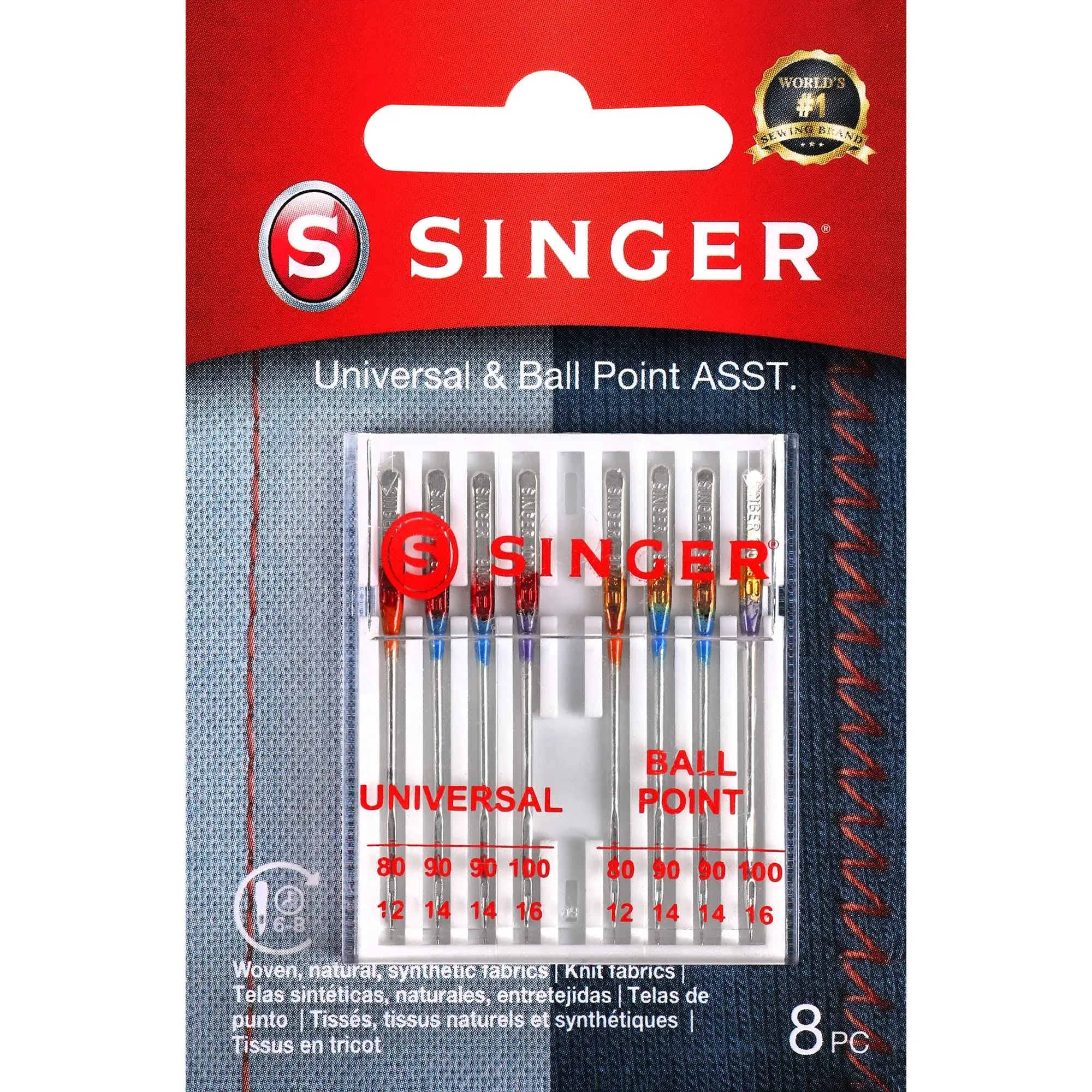 Singer 8-Count Universal Regular and Ball Point Machine Needles New