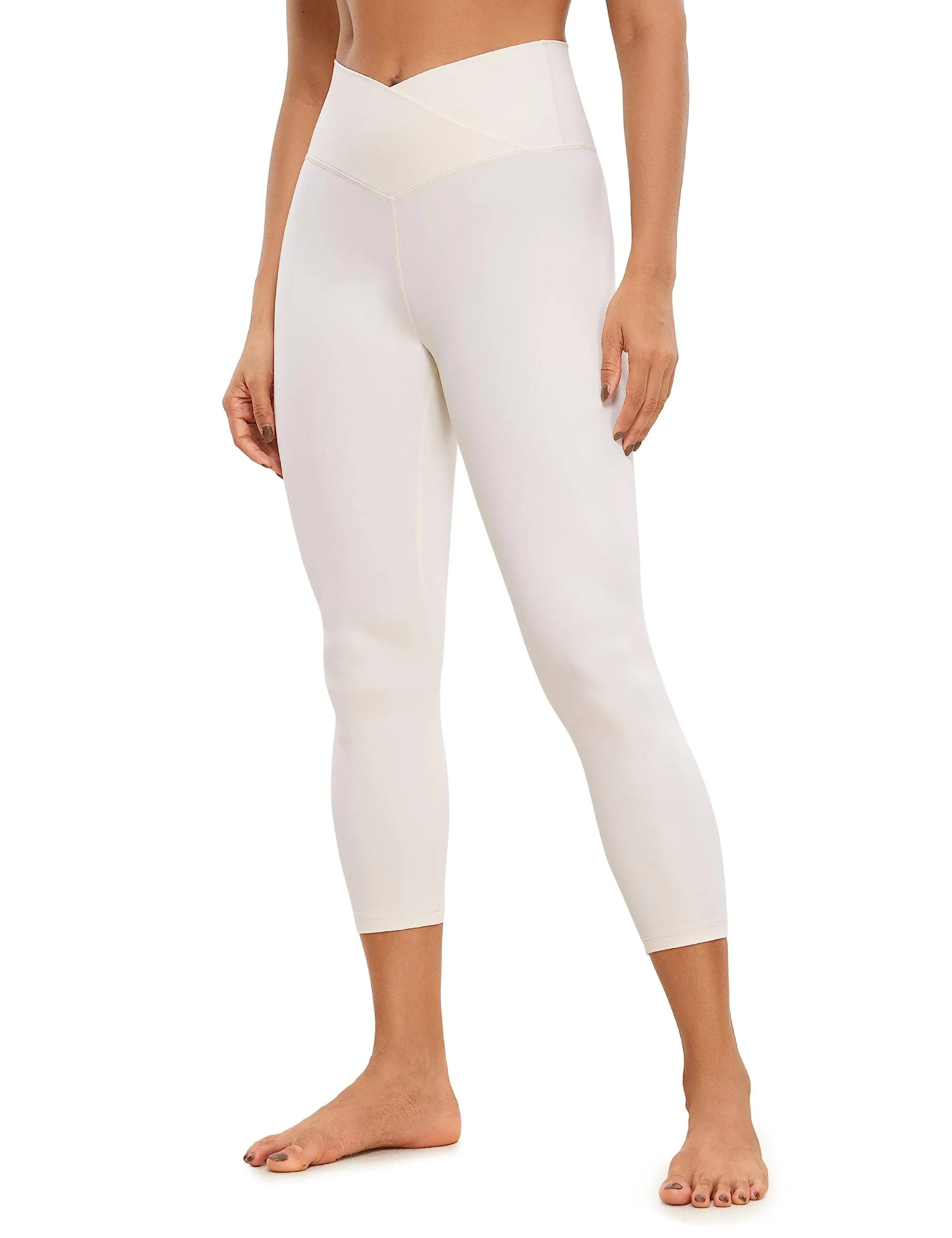 CRZ Yoga Womens Butterluxe Crossover Workout Capri Leggings 23 Inches - High Waist V Cross Crop Gym Yoga Pants