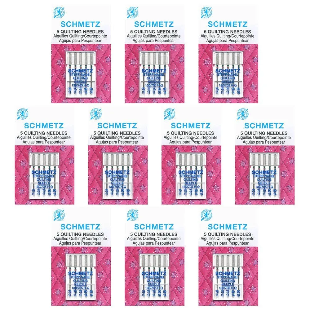 50 Schmetz Quilting Sewing Machine Needles - Assorted Sizes - Box of 10 Cards