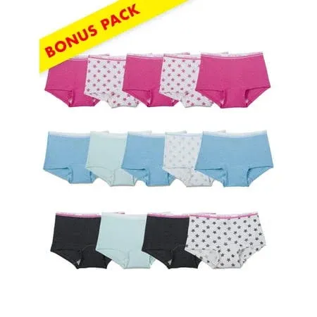 Assorted Heather Boy Shorts, 12+2 Bonus Pack (Little & Big Girls)