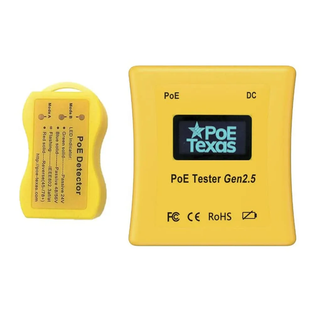 PoE Detector for IEEE 802.3 or Passive PoE - Quickly Identify Power Over Ethernet; Display Indicates Passive or 802.3af/at; 24v, 48v, or 56v; and Mode B Reverse Polarity