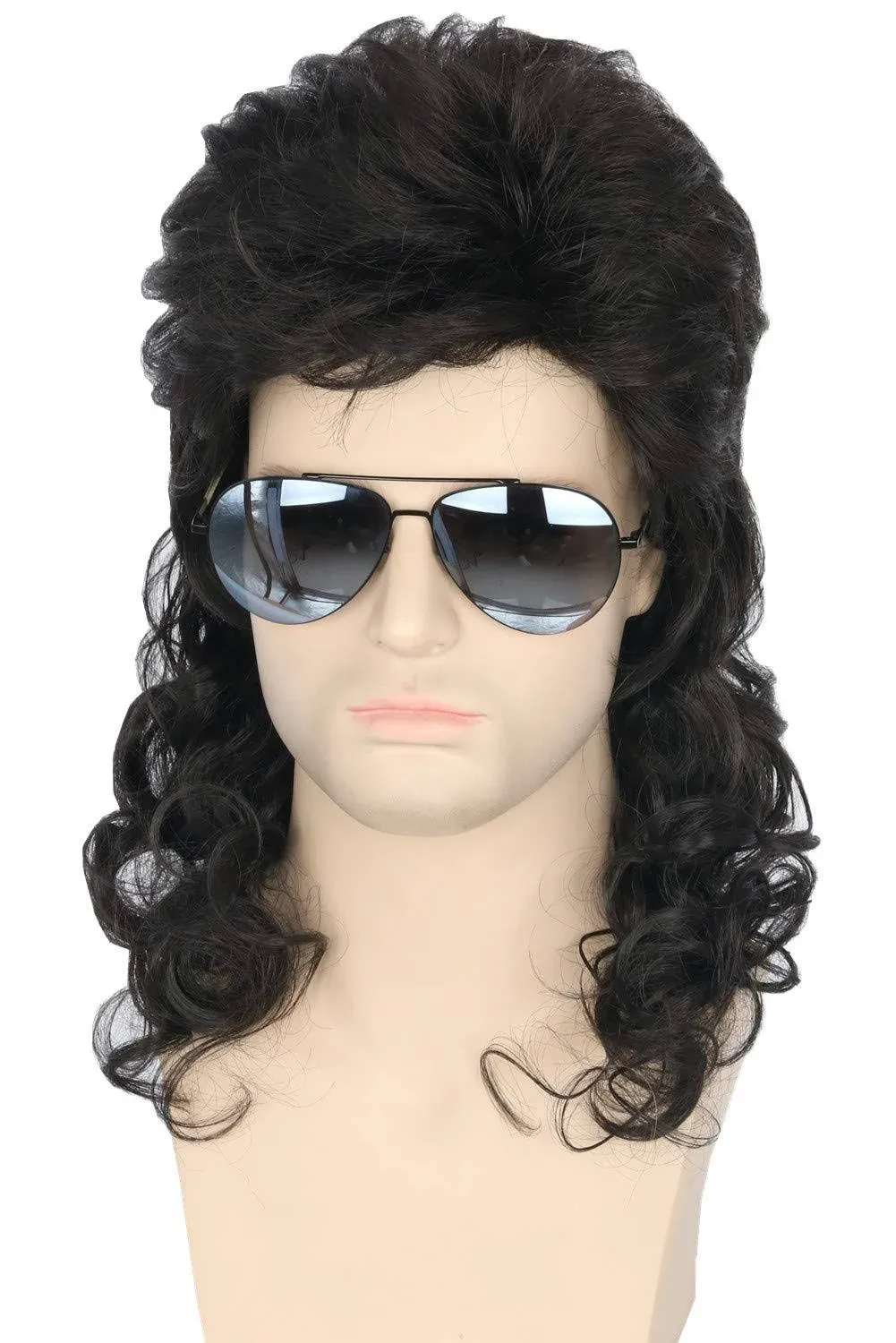 Topcosplay Men Wigs 80S Mullet Wig Black Curly Male Wig Halloween Costumes Punk 